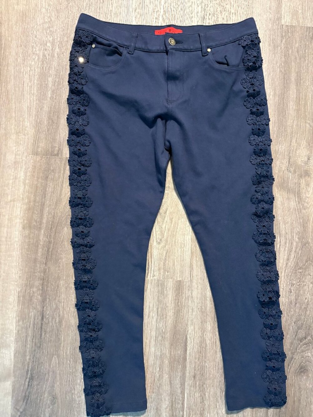 Carolina Herrera Slim Legs & Embroided Side Pant - Royal Blue - Size 4.